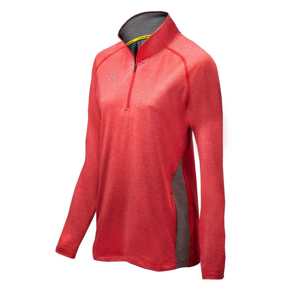 Womens Mizuno Fire 1/2 Zip Jacket Red/Grey Philippines (KLENIX462)